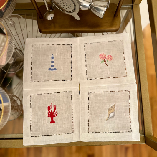 East Coast Summer Embroidered Cocktail Napkin Set