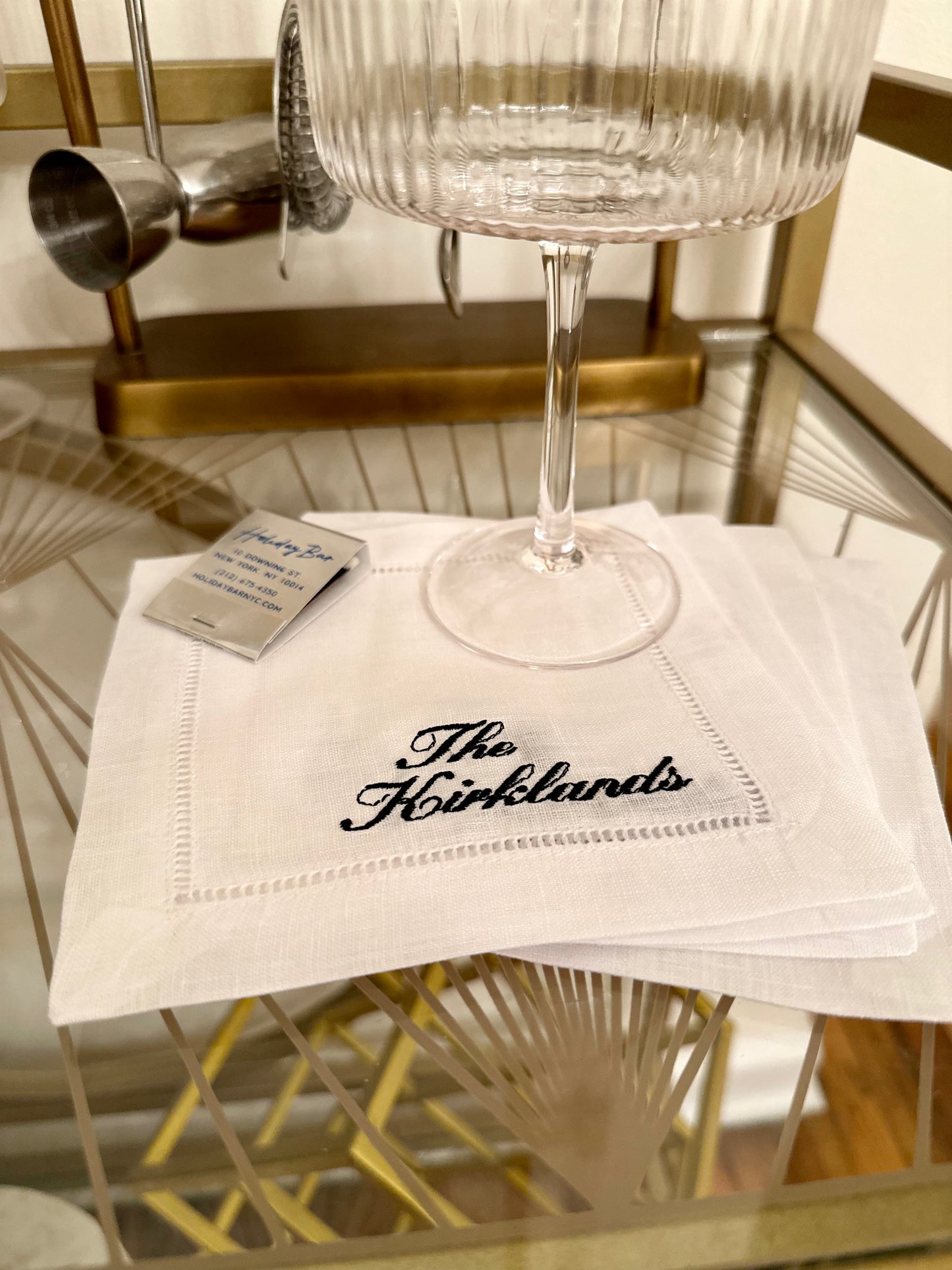 Custom Last Name Embroidered Cocktail Napkin Set (Waverly Font)