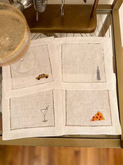 Custom Four Icon Embroidered Cocktail Napkin Set