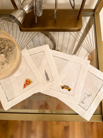 Custom Four Icon Embroidered Cocktail Napkin Set