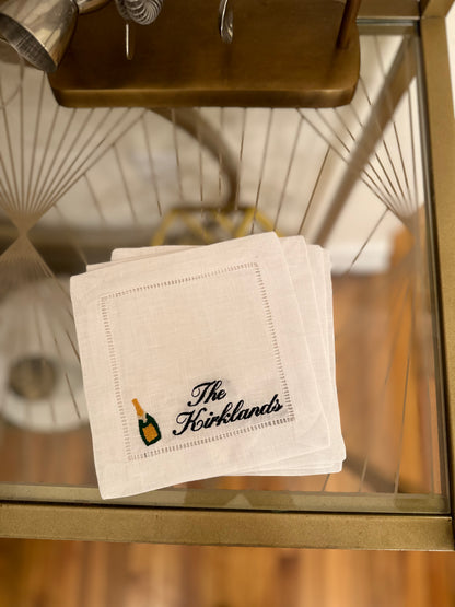 Custom Last Name Embroidered Cocktail Napkin Set (Waverly Font)
