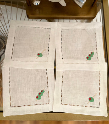 Martini Olives Embroidered Cocktail Napkin Set