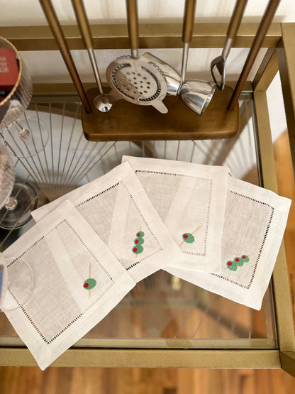 Martini Olives Embroidered Cocktail Napkin Set