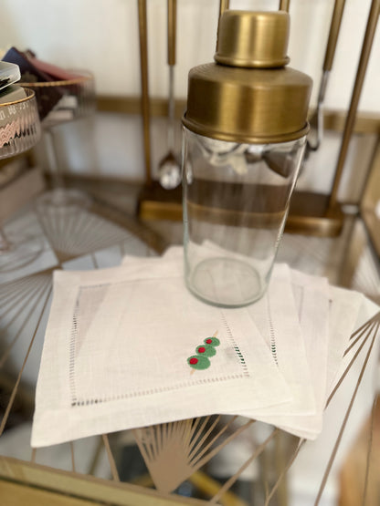 Martini Olives Embroidered Cocktail Napkin Set