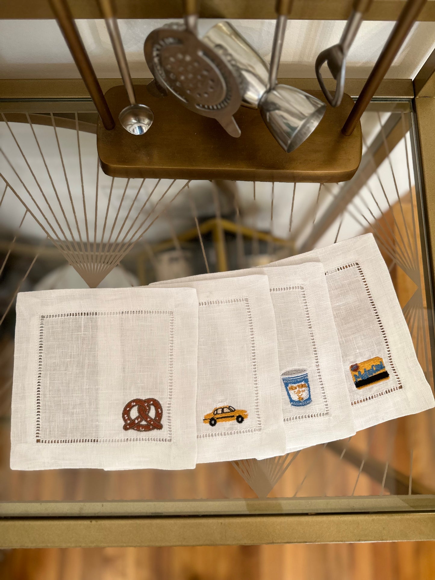 Retro NYC Icon Embroidered Cocktail Napkin Set