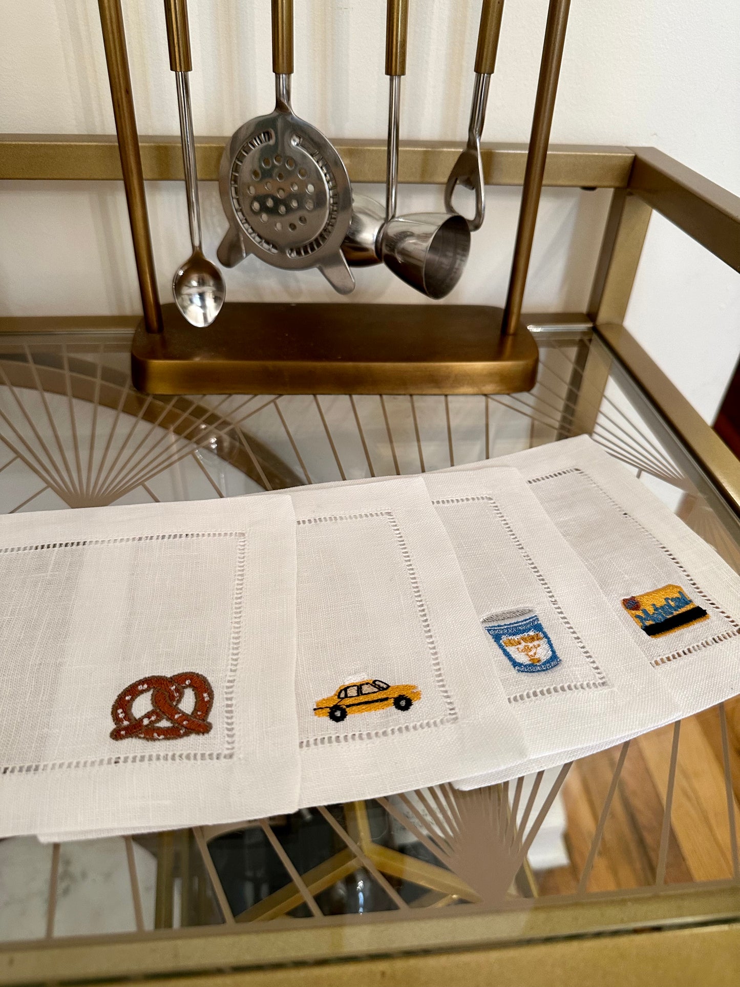 Retro NYC Icon Embroidered Cocktail Napkin Set