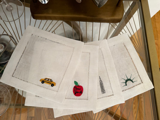 NYC Icon Embroidered Cocktail Napkin Set