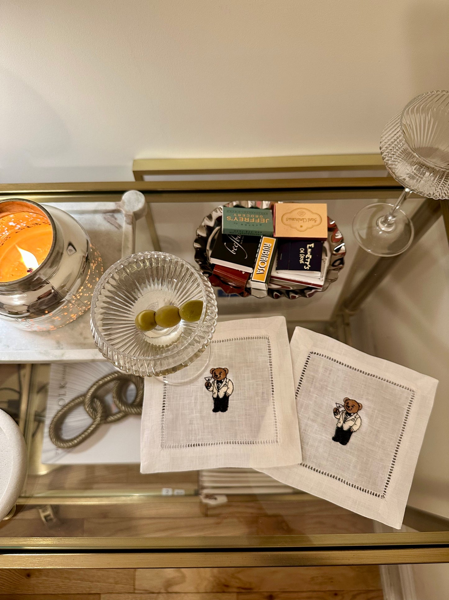 Tux Bear Embroidered Cocktail Napkin Set