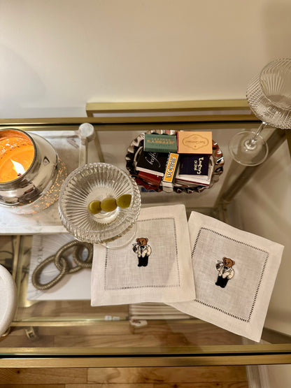 Tux Bear Embroidered Cocktail Napkin Set