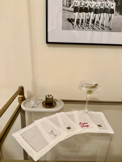 Dirty Martini Embroidered Cocktail Napkin Set