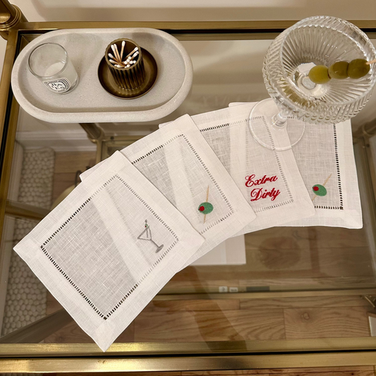 Dirty Martini Embroidered Cocktail Napkin Set